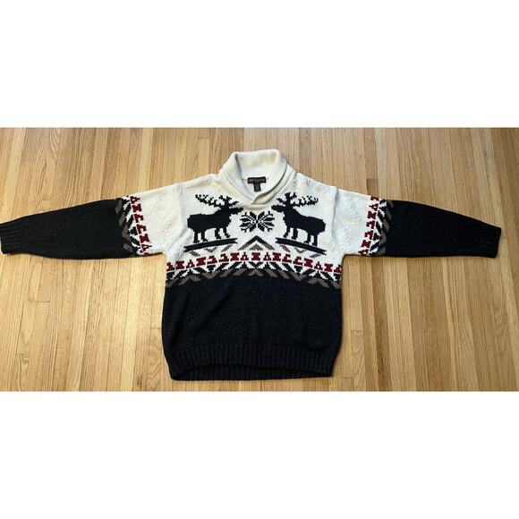 Vintage Knit Liberty Sweaters Medium Twin Moose Cabincore Heavy Knit Nordic - Picture 4 of 6
